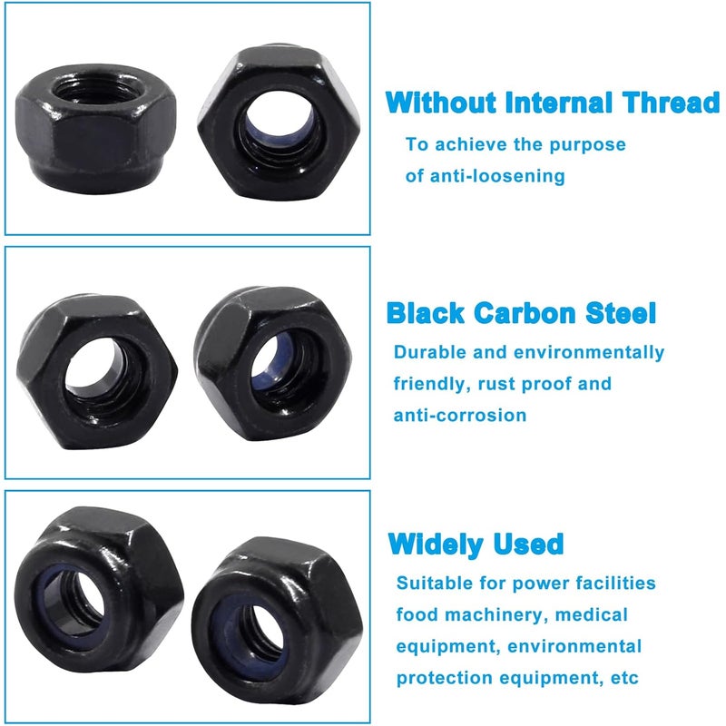 Hitefu 100PCS M4 x 0.7mm Hex Lock Nuts, Black Nylon Lock Non-Slip Nut, Carbon Steel Self-Locking Nuts for Fasteners - Image 4